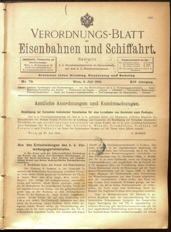 Verordnungs-Blatt für Eisenbahnen und Schiffahrt: Veröffentlichungen in Tarif- und Transport-Angelegenheiten 19010709 Seite: 1