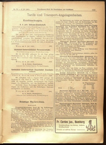 Verordnungs-Blatt für Eisenbahnen und Schiffahrt: Veröffentlichungen in Tarif- und Transport-Angelegenheiten 19010709 Seite: 7