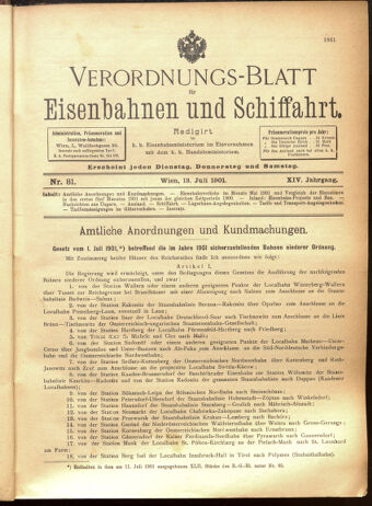 Verordnungs-Blatt für Eisenbahnen und Schiffahrt: Veröffentlichungen in Tarif- und Transport-Angelegenheiten 19010713 Seite: 1