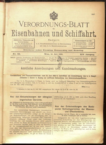 Verordnungs-Blatt für Eisenbahnen und Schiffahrt: Veröffentlichungen in Tarif- und Transport-Angelegenheiten 19010716 Seite: 1