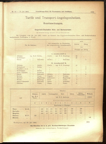 Verordnungs-Blatt für Eisenbahnen und Schiffahrt: Veröffentlichungen in Tarif- und Transport-Angelegenheiten 19010716 Seite: 9