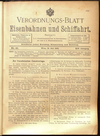 Verordnungs-Blatt für Eisenbahnen und Schiffahrt: Veröffentlichungen in Tarif- und Transport-Angelegenheiten 19010718 Seite: 1