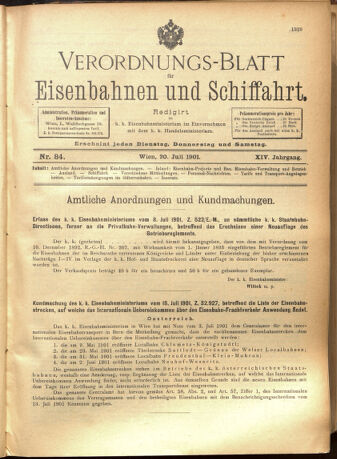 Verordnungs-Blatt für Eisenbahnen und Schiffahrt: Veröffentlichungen in Tarif- und Transport-Angelegenheiten 19010720 Seite: 1