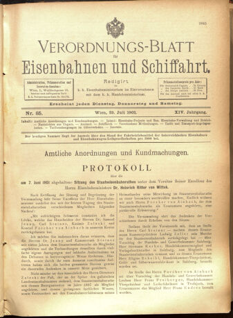 Verordnungs-Blatt für Eisenbahnen und Schiffahrt: Veröffentlichungen in Tarif- und Transport-Angelegenheiten 19010723 Seite: 1