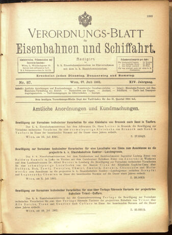 Verordnungs-Blatt für Eisenbahnen und Schiffahrt: Veröffentlichungen in Tarif- und Transport-Angelegenheiten 19010727 Seite: 1