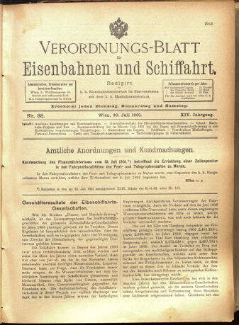 Verordnungs-Blatt für Eisenbahnen und Schiffahrt: Veröffentlichungen in Tarif- und Transport-Angelegenheiten 19010730 Seite: 1