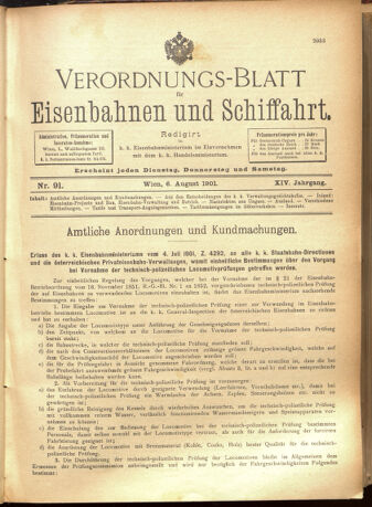 Verordnungs-Blatt für Eisenbahnen und Schiffahrt: Veröffentlichungen in Tarif- und Transport-Angelegenheiten 19010806 Seite: 1