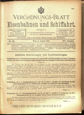 Verordnungs-Blatt für Eisenbahnen und Schiffahrt: Veröffentlichungen in Tarif- und Transport-Angelegenheiten 19010808 Seite: 1