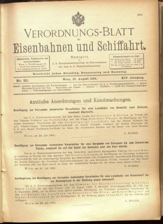 Verordnungs-Blatt für Eisenbahnen und Schiffahrt: Veröffentlichungen in Tarif- und Transport-Angelegenheiten 19010810 Seite: 1