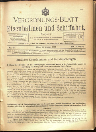 Verordnungs-Blatt für Eisenbahnen und Schiffahrt: Veröffentlichungen in Tarif- und Transport-Angelegenheiten 19010813 Seite: 1