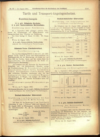 Verordnungs-Blatt für Eisenbahnen und Schiffahrt: Veröffentlichungen in Tarif- und Transport-Angelegenheiten 19010815 Seite: 13