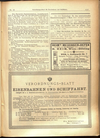 Verordnungs-Blatt für Eisenbahnen und Schiffahrt: Veröffentlichungen in Tarif- und Transport-Angelegenheiten 19010815 Seite: 15