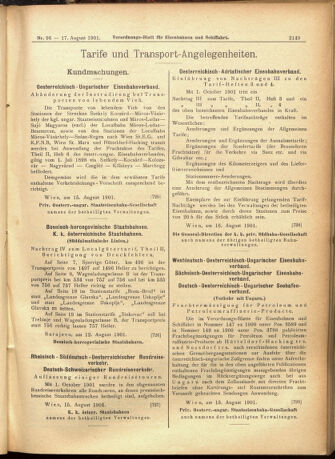 Verordnungs-Blatt für Eisenbahnen und Schiffahrt: Veröffentlichungen in Tarif- und Transport-Angelegenheiten 19010817 Seite: 17