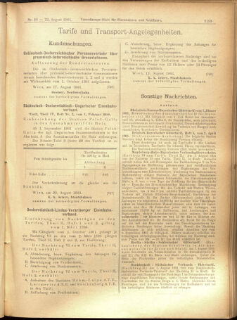 Verordnungs-Blatt für Eisenbahnen und Schiffahrt: Veröffentlichungen in Tarif- und Transport-Angelegenheiten 19010822 Seite: 9