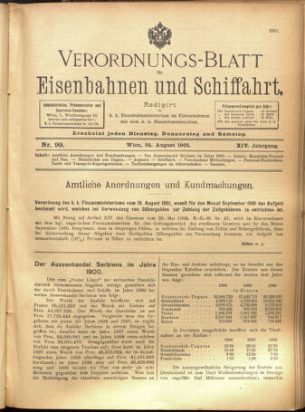 Verordnungs-Blatt für Eisenbahnen und Schiffahrt: Veröffentlichungen in Tarif- und Transport-Angelegenheiten 19010824 Seite: 1