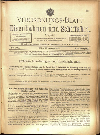 Verordnungs-Blatt für Eisenbahnen und Schiffahrt: Veröffentlichungen in Tarif- und Transport-Angelegenheiten 19010827 Seite: 1