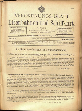 Verordnungs-Blatt für Eisenbahnen und Schiffahrt: Veröffentlichungen in Tarif- und Transport-Angelegenheiten 19010829 Seite: 1