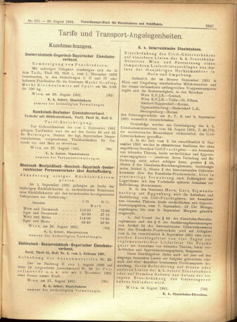 Verordnungs-Blatt für Eisenbahnen und Schiffahrt: Veröffentlichungen in Tarif- und Transport-Angelegenheiten 19010829 Seite: 15