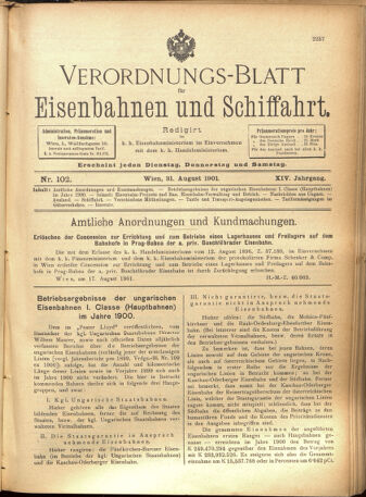 Verordnungs-Blatt für Eisenbahnen und Schiffahrt: Veröffentlichungen in Tarif- und Transport-Angelegenheiten 19010831 Seite: 1