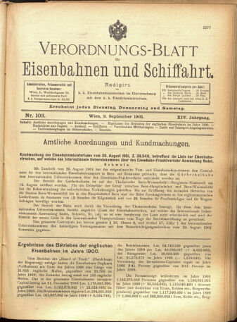 Verordnungs-Blatt für Eisenbahnen und Schiffahrt: Veröffentlichungen in Tarif- und Transport-Angelegenheiten 19010903 Seite: 1