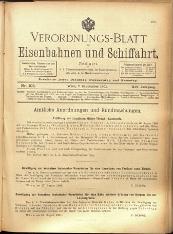 Verordnungs-Blatt für Eisenbahnen und Schiffahrt: Veröffentlichungen in Tarif- und Transport-Angelegenheiten 19010907 Seite: 1