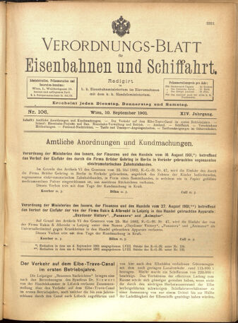 Verordnungs-Blatt für Eisenbahnen und Schiffahrt: Veröffentlichungen in Tarif- und Transport-Angelegenheiten 19010910 Seite: 1