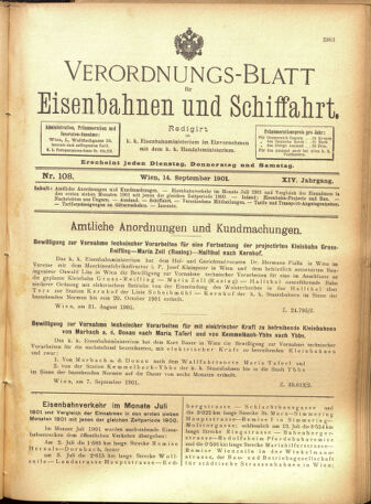 Verordnungs-Blatt für Eisenbahnen und Schiffahrt: Veröffentlichungen in Tarif- und Transport-Angelegenheiten 19010914 Seite: 1