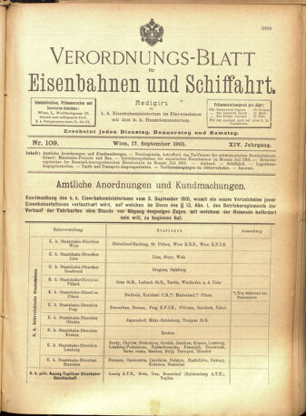 Verordnungs-Blatt für Eisenbahnen und Schiffahrt: Veröffentlichungen in Tarif- und Transport-Angelegenheiten 19010917 Seite: 1