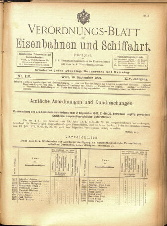 Verordnungs-Blatt für Eisenbahnen und Schiffahrt: Veröffentlichungen in Tarif- und Transport-Angelegenheiten 19010919 Seite: 1