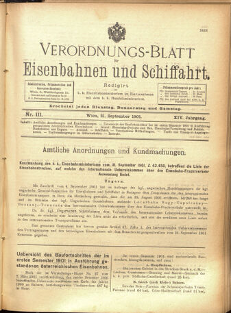 Verordnungs-Blatt für Eisenbahnen und Schiffahrt: Veröffentlichungen in Tarif- und Transport-Angelegenheiten 19010921 Seite: 1