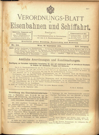 Verordnungs-Blatt für Eisenbahnen und Schiffahrt: Veröffentlichungen in Tarif- und Transport-Angelegenheiten 19010928 Seite: 1