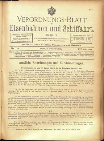 Verordnungs-Blatt für Eisenbahnen und Schiffahrt: Veröffentlichungen in Tarif- und Transport-Angelegenheiten 19011003 Seite: 1