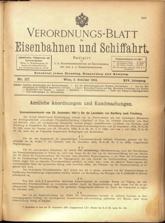 Verordnungs-Blatt für Eisenbahnen und Schiffahrt: Veröffentlichungen in Tarif- und Transport-Angelegenheiten 19011005 Seite: 1