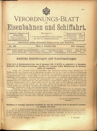 Verordnungs-Blatt für Eisenbahnen und Schiffahrt: Veröffentlichungen in Tarif- und Transport-Angelegenheiten 19011008 Seite: 1