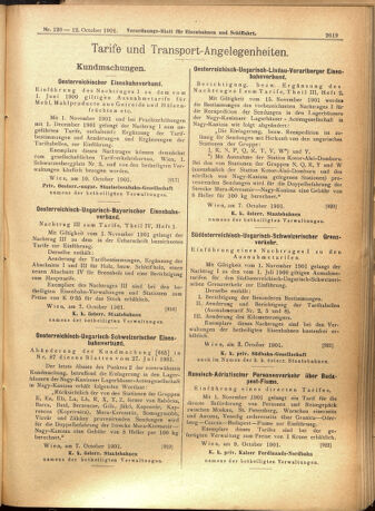 Verordnungs-Blatt für Eisenbahnen und Schiffahrt: Veröffentlichungen in Tarif- und Transport-Angelegenheiten 19011012 Seite: 11