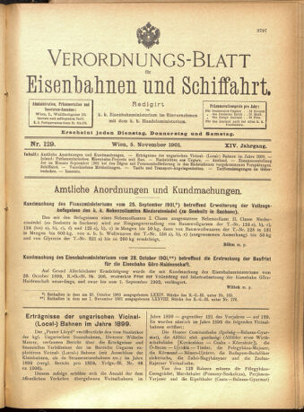 Verordnungs-Blatt für Eisenbahnen und Schiffahrt: Veröffentlichungen in Tarif- und Transport-Angelegenheiten 19011105 Seite: 1