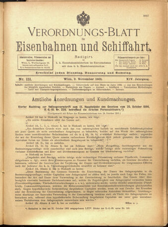 Verordnungs-Blatt für Eisenbahnen und Schiffahrt: Veröffentlichungen in Tarif- und Transport-Angelegenheiten 19011109 Seite: 1