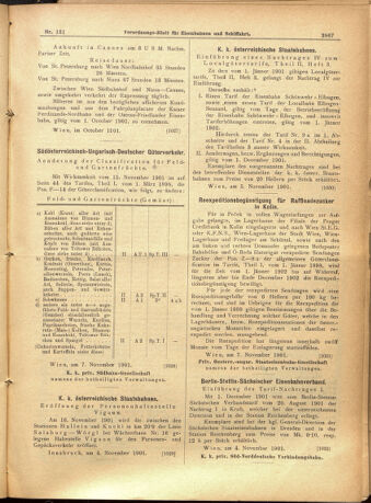 Verordnungs-Blatt für Eisenbahnen und Schiffahrt: Veröffentlichungen in Tarif- und Transport-Angelegenheiten 19011109 Seite: 11