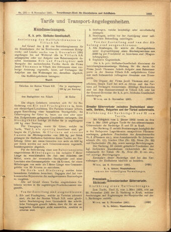 Verordnungs-Blatt für Eisenbahnen und Schiffahrt: Veröffentlichungen in Tarif- und Transport-Angelegenheiten 19011109 Seite: 9