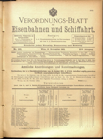 Verordnungs-Blatt für Eisenbahnen und Schiffahrt: Veröffentlichungen in Tarif- und Transport-Angelegenheiten 19011112 Seite: 1