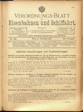 Verordnungs-Blatt für Eisenbahnen und Schiffahrt: Veröffentlichungen in Tarif- und Transport-Angelegenheiten 19011121 Seite: 1