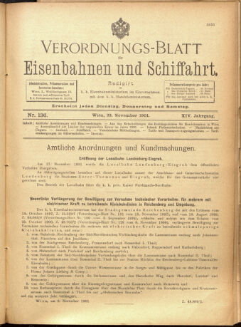 Verordnungs-Blatt für Eisenbahnen und Schiffahrt: Veröffentlichungen in Tarif- und Transport-Angelegenheiten 19011123 Seite: 1