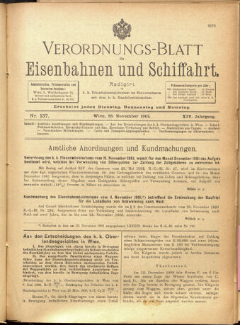 Verordnungs-Blatt für Eisenbahnen und Schiffahrt: Veröffentlichungen in Tarif- und Transport-Angelegenheiten 19011126 Seite: 1