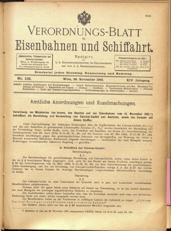 Verordnungs-Blatt für Eisenbahnen und Schiffahrt: Veröffentlichungen in Tarif- und Transport-Angelegenheiten 19011128 Seite: 1