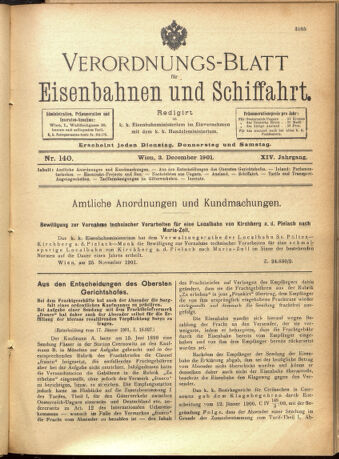 Verordnungs-Blatt für Eisenbahnen und Schiffahrt: Veröffentlichungen in Tarif- und Transport-Angelegenheiten 19011203 Seite: 1