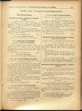 Verordnungs-Blatt für Eisenbahnen und Schiffahrt: Veröffentlichungen in Tarif- und Transport-Angelegenheiten 19011203 Seite: 7