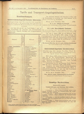 Verordnungs-Blatt für Eisenbahnen und Schiffahrt: Veröffentlichungen in Tarif- und Transport-Angelegenheiten 19011205 Seite: 7