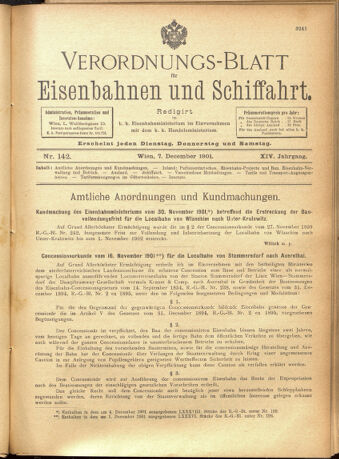 Verordnungs-Blatt für Eisenbahnen und Schiffahrt: Veröffentlichungen in Tarif- und Transport-Angelegenheiten 19011207 Seite: 1