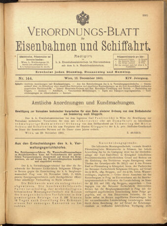 Verordnungs-Blatt für Eisenbahnen und Schiffahrt: Veröffentlichungen in Tarif- und Transport-Angelegenheiten 19011212 Seite: 1