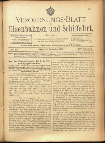 Verordnungs-Blatt für Eisenbahnen und Schiffahrt: Veröffentlichungen in Tarif- und Transport-Angelegenheiten 19011219 Seite: 1